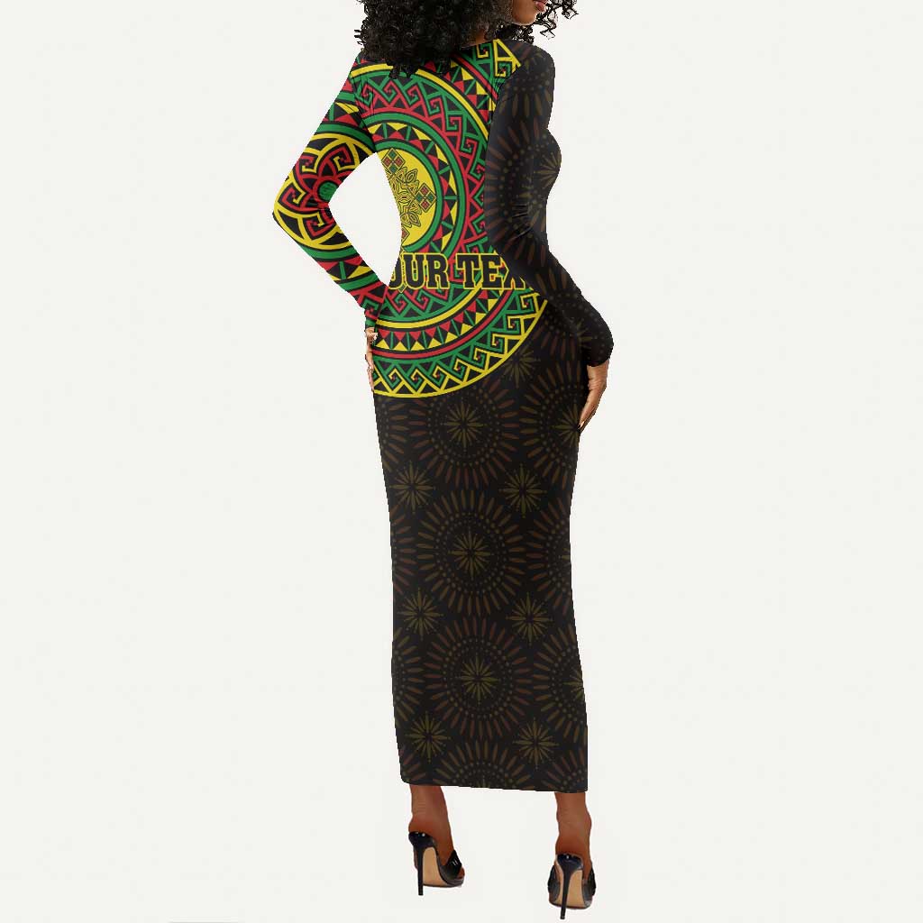 Ethiopia National Day Long Sleeve Bodycon Dress Lion Of Judah African Pattern LT01