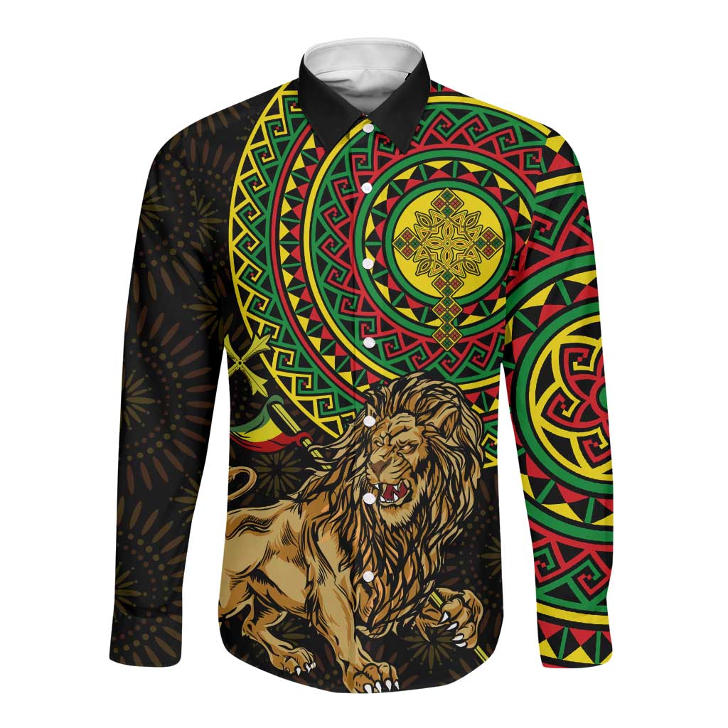 Ethiopia National Day Long Sleeve Button Shirt Lion Of Judah African Pattern