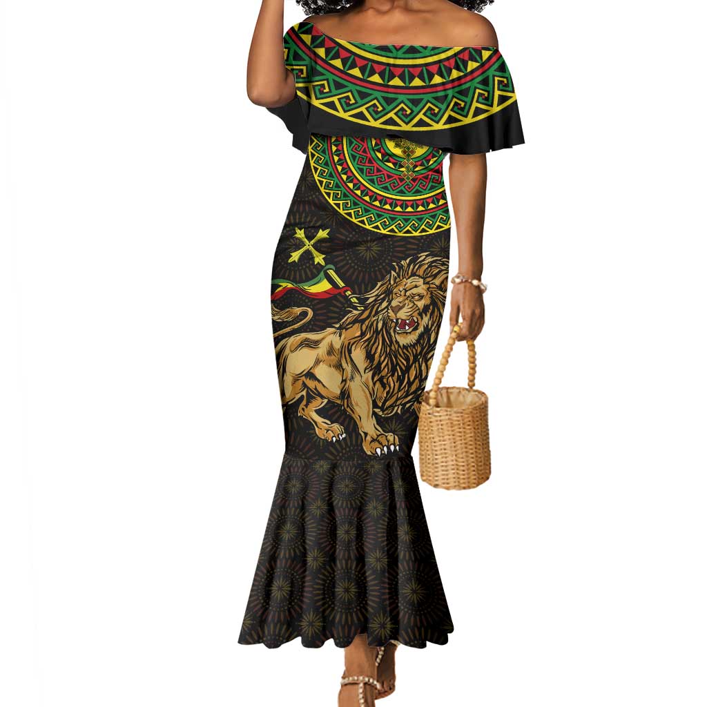 Ethiopia National Day Mermaid Dress Lion Of Judah African Pattern