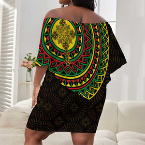 Ethiopia National Day Off Shoulder Short Dress Lion Of Judah African Pattern LT01