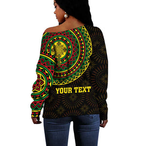 Ethiopia National Day Off Shoulder Sweater Lion Of Judah African Pattern