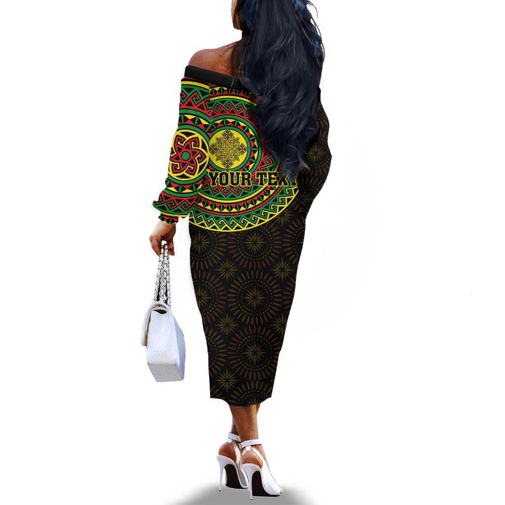 Ethiopia National Day Off The Shoulder Long Sleeve Dress Lion Of Judah African Pattern