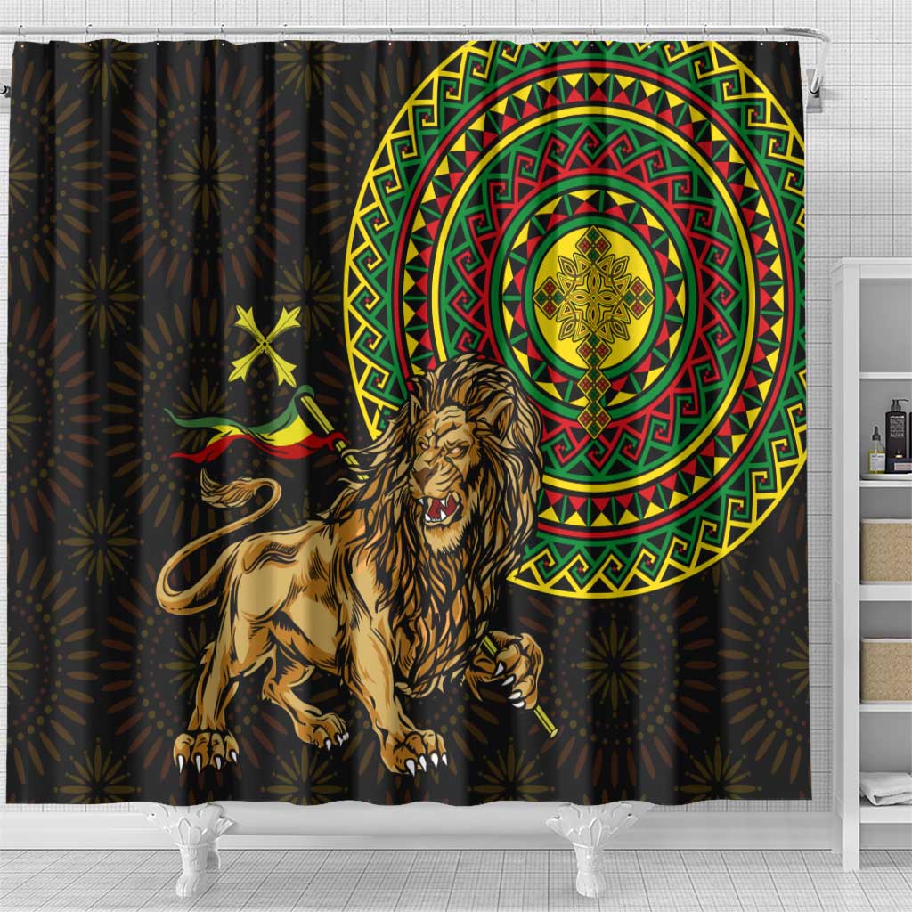Ethiopia National Day Shower Curtain Lion Of Judah African Pattern