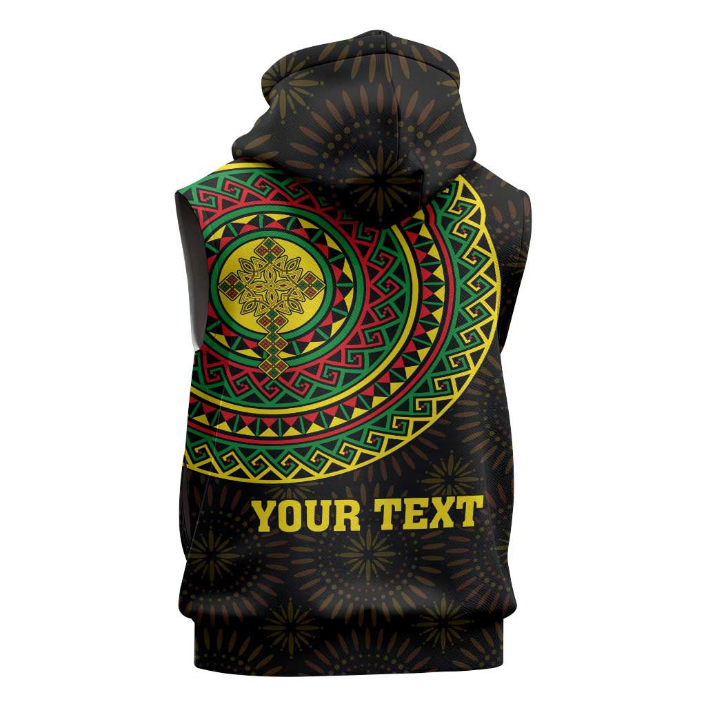 Ethiopia National Day Sleeveless Zip Hoodie Lion Of Judah African Pattern - African Pride