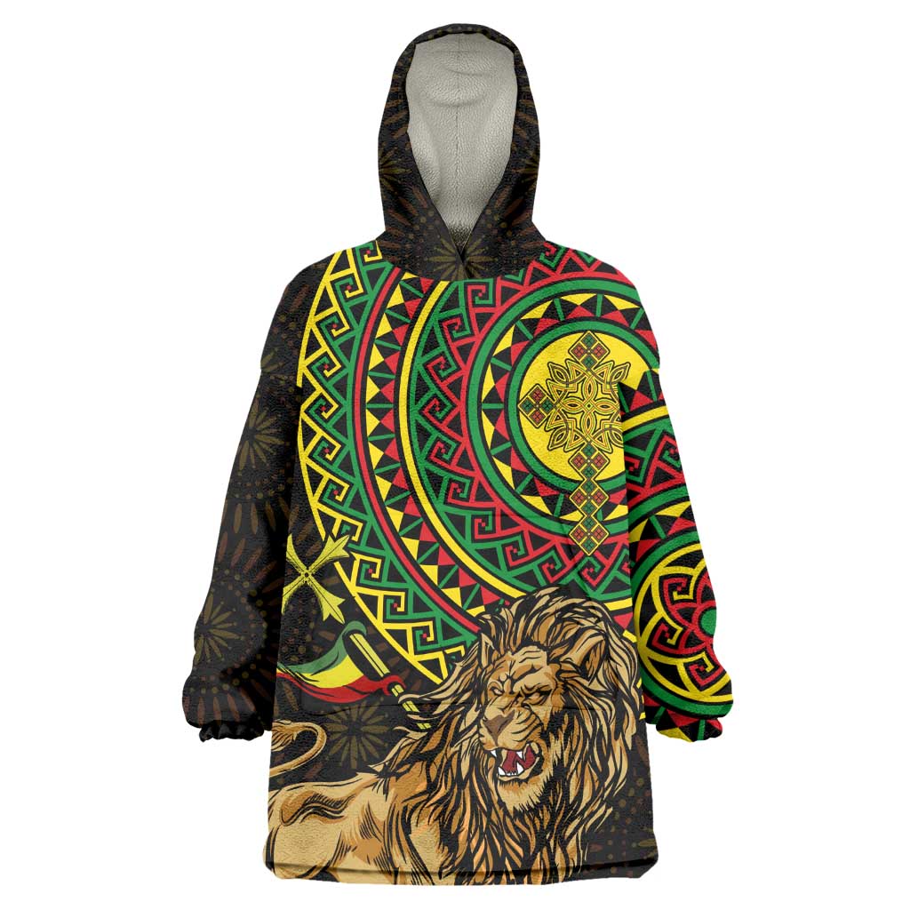 Ethiopia National Day Wearable Blanket Hoodie Lion Of Judah African Pattern
