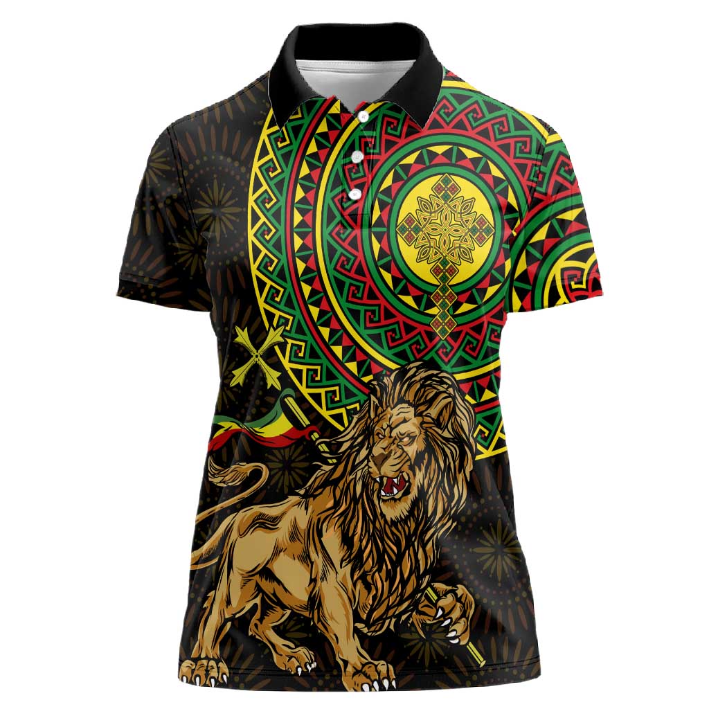 Ethiopia National Day Women Polo Shirt Lion Of Judah African Pattern