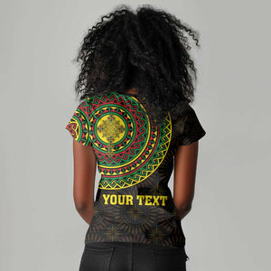 Ethiopia National Day Women V-Neck T-Shirt Lion Of Judah African Pattern