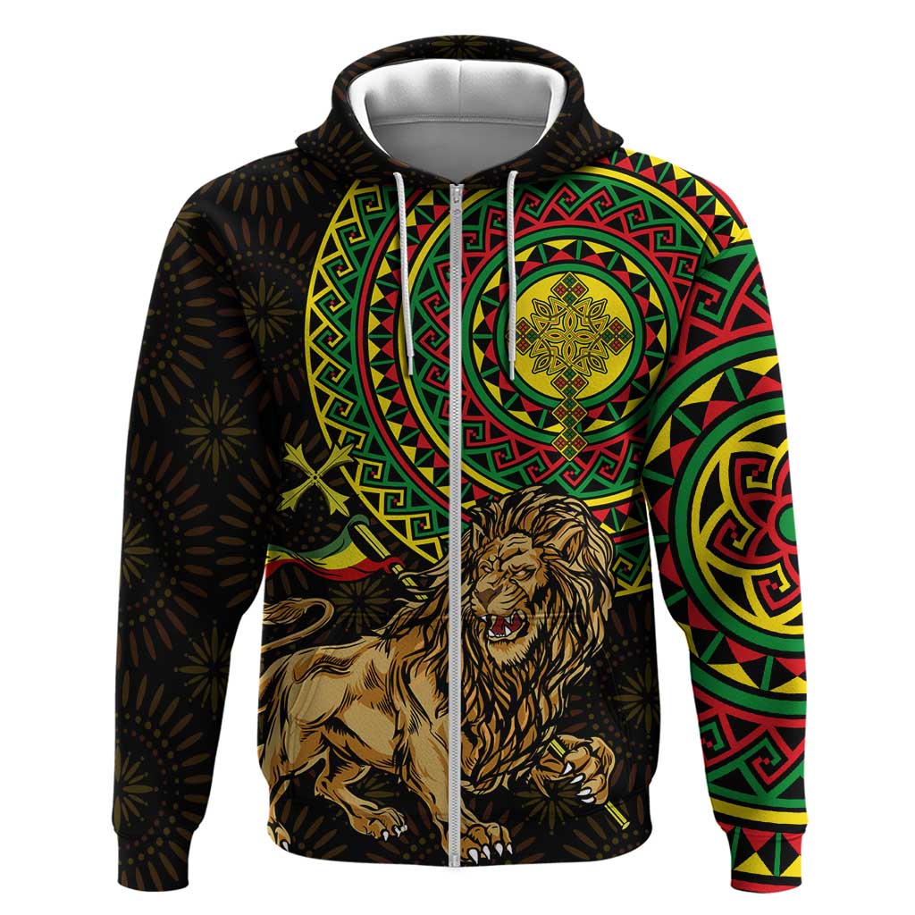 Ethiopia National Day Zip Hoodie Lion Of Judah African Pattern