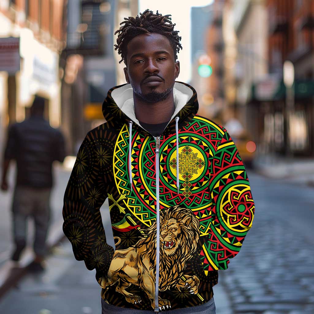 Ethiopia National Day Zip Hoodie Lion Of Judah African Pattern