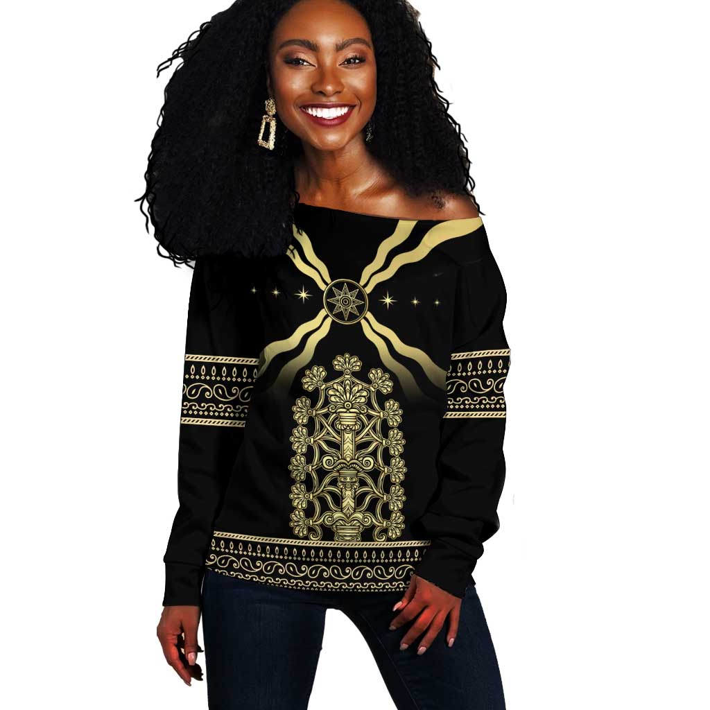 Assyria Empire Off Shoulder Sweater Assyrian Mythological Spirit