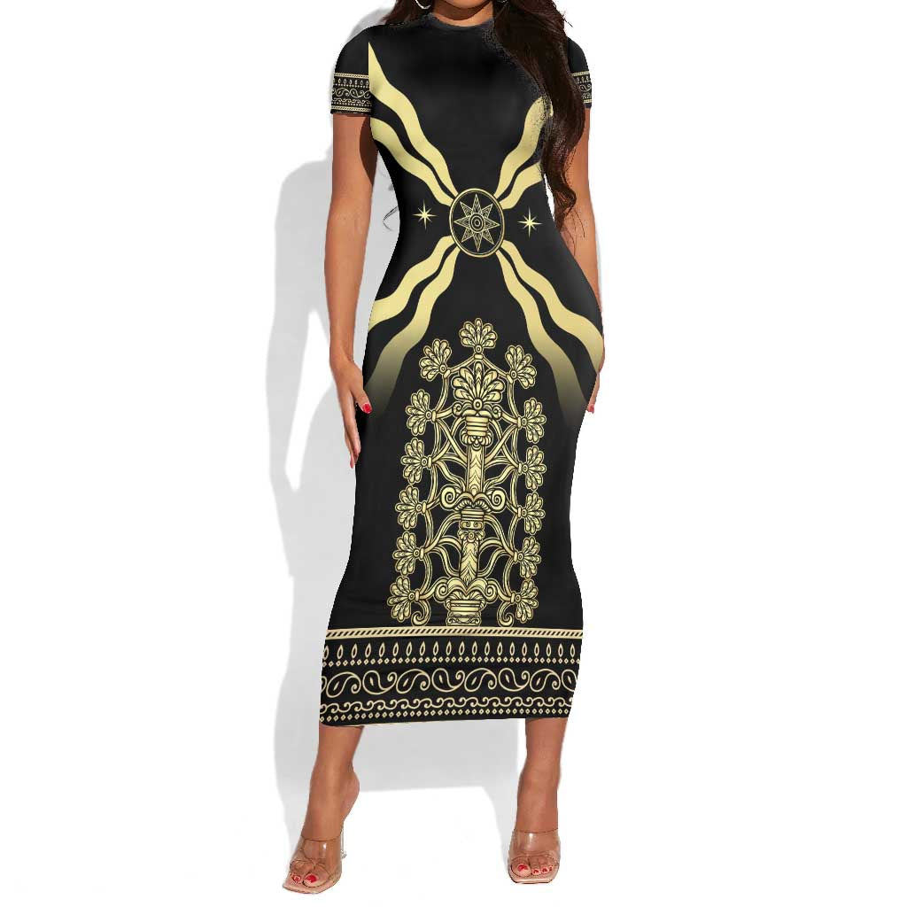 Assyria Empire Short Sleeve Bodycon Dress Assyrian Mythological Spirit