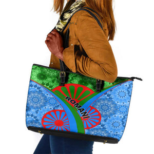 International Romani Day 2024 Leather Tote Bag Gypsy Pattern Tribal