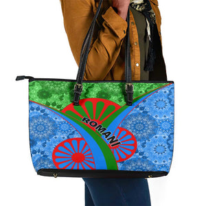 International Romani Day 2024 Leather Tote Bag Gypsy Pattern Tribal