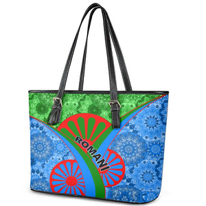 International Romani Day 2024 Leather Tote Bag Gypsy Pattern Tribal