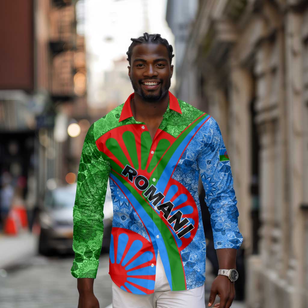 International Romani Day 2024 Long Sleeve Button Shirt Gypsy Pattern Tribal