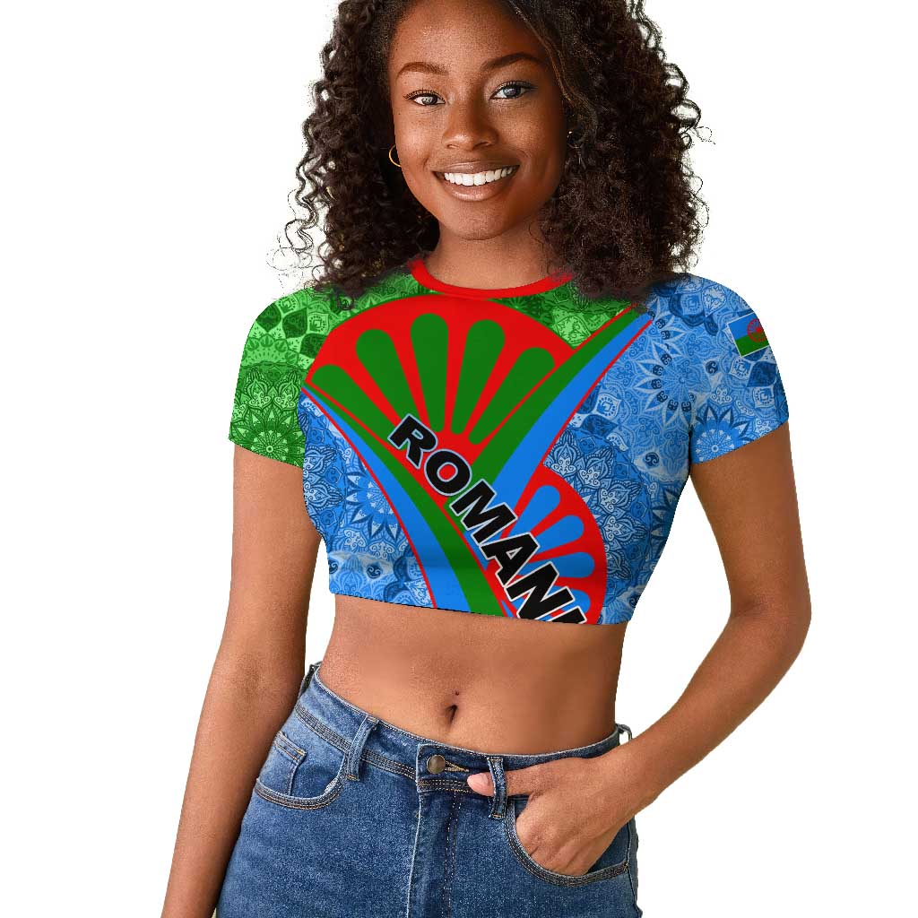 International Romani Day 2024 Raglan Cropped T shirt Gypsy Pattern Tribal