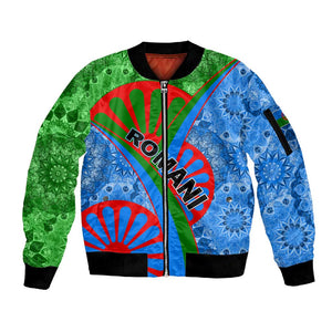 International Romani Day 2024 Sleeve Zip Bomber Jacket Gypsy Pattern Tribal