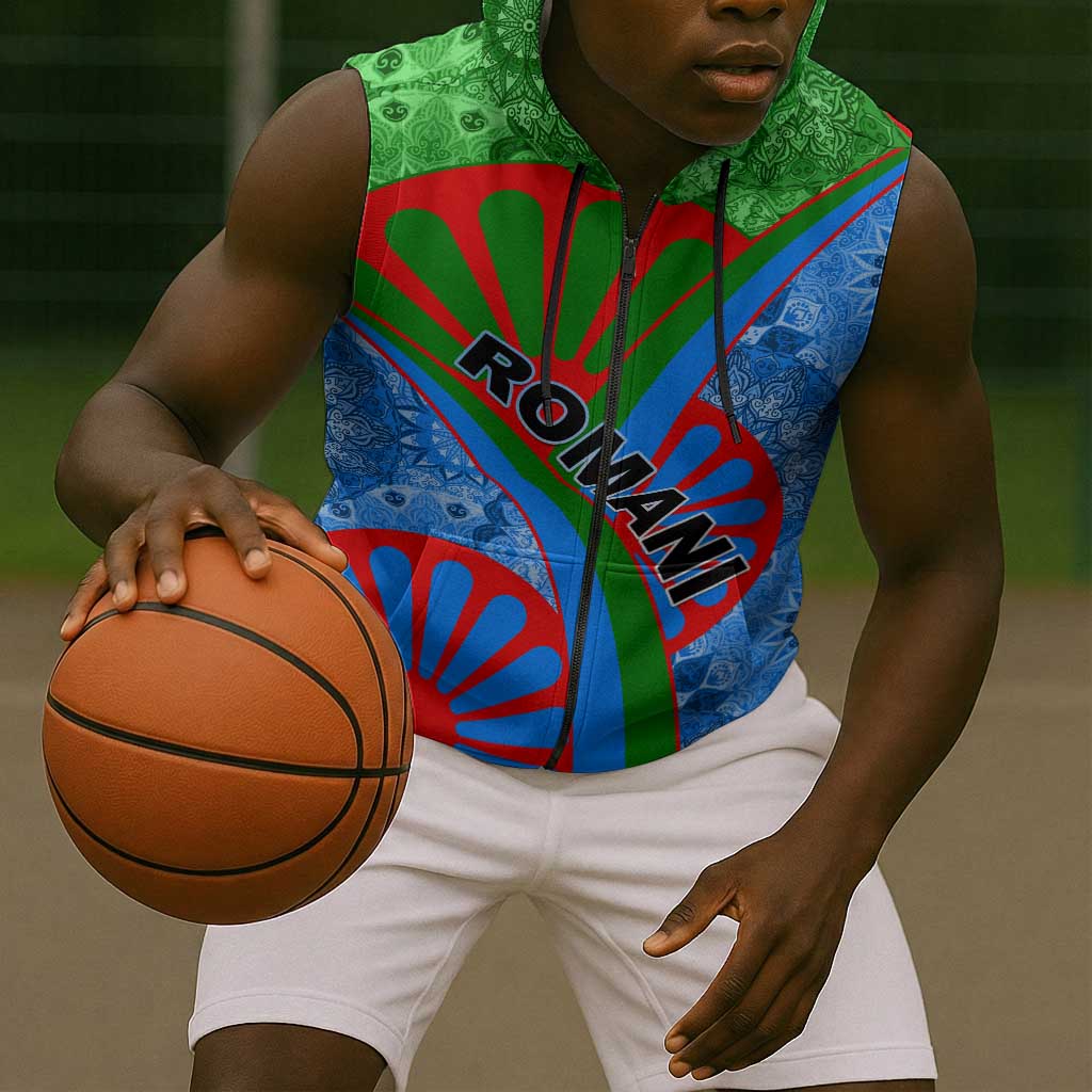International Romani Day 2024 Sleeveless Zip Hoodie Gypsy Pattern Tribal - African Pride