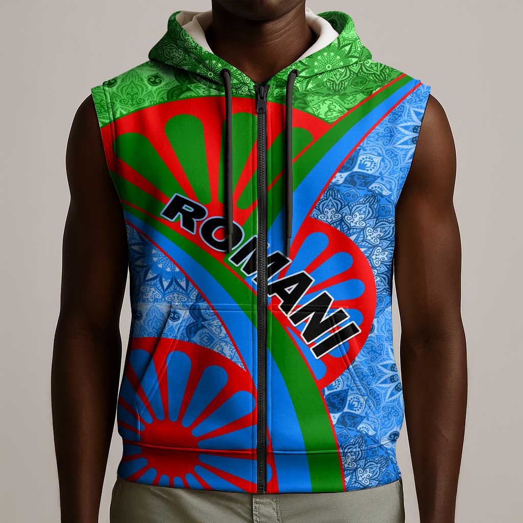 International Romani Day 2024 Sleeveless Zip Hoodie Gypsy Pattern Tribal - African Pride