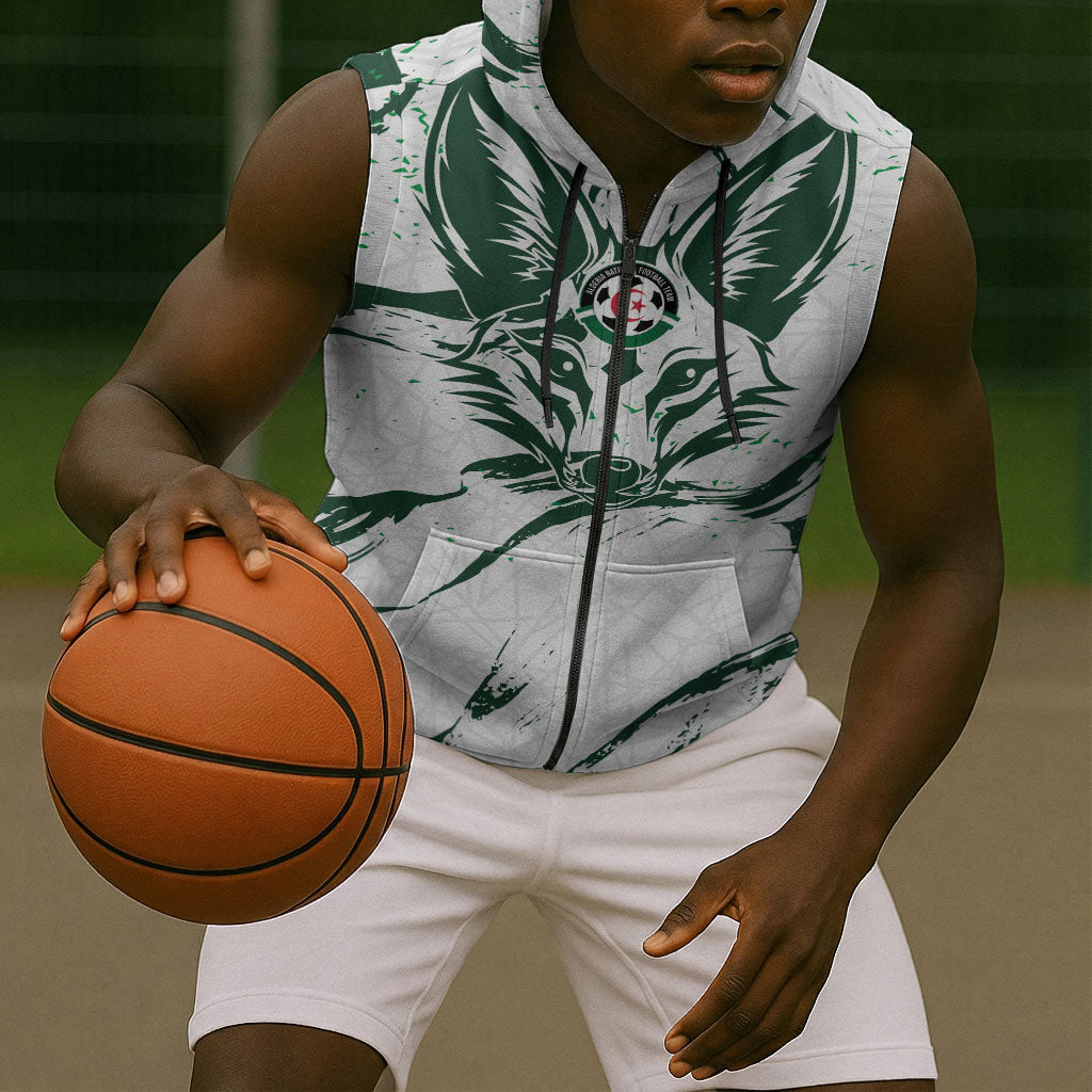 Custom Algeria 2026 World Football Sleeveless Zip Hoodie Les Fennecs Come On