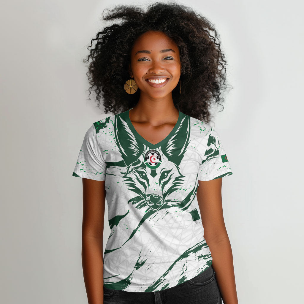Custom Algeria 2026 World Football Women V-Neck T-Shirt Les Fennecs Come On