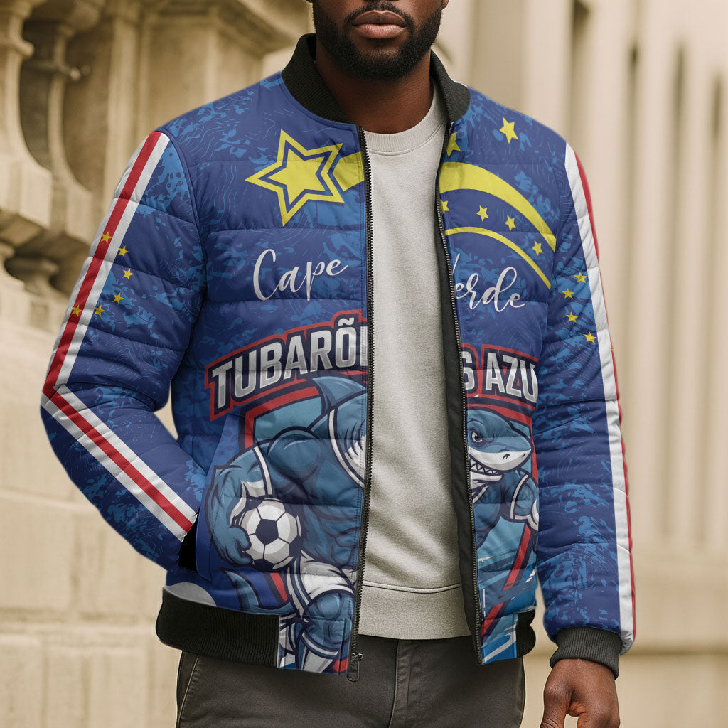 Custom Cape Verde 2026 World Football Bomber Puffer Jacket Blue Sharks Come On