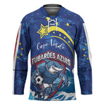 Custom Cape Verde 2026 World Football Hockey Jersey Blue Sharks Come On