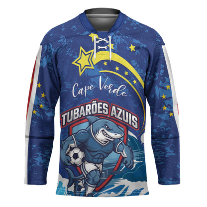 Custom Cape Verde 2026 World Football Hockey Jersey Blue Sharks Come On