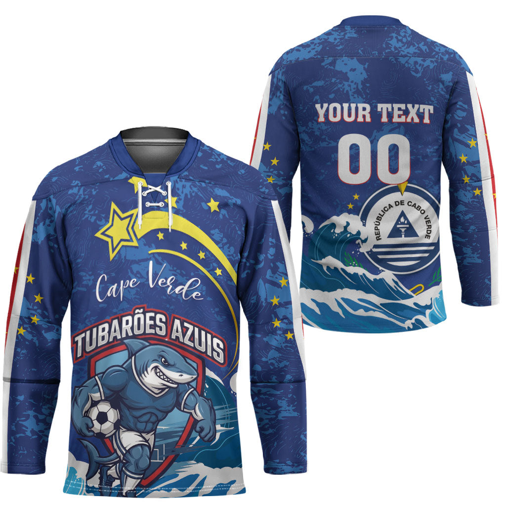 Custom Cape Verde 2026 World Football Hockey Jersey Blue Sharks Come On