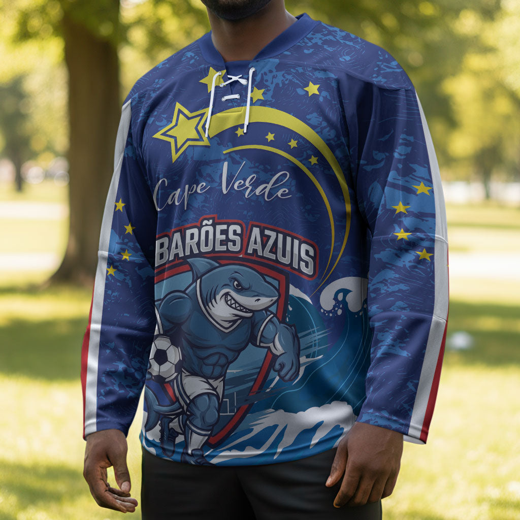 Custom Cape Verde 2026 World Football Hockey Jersey Blue Sharks Come On