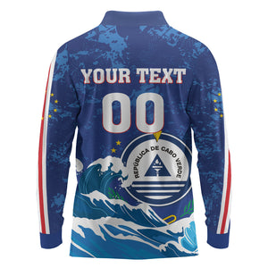Custom Cape Verde 2026 World Football Long Sleeve Polo Shirt Blue Sharks Come On