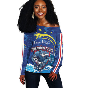 Custom Cape Verde 2026 World Football Off Shoulder Sweater Blue Sharks Come On