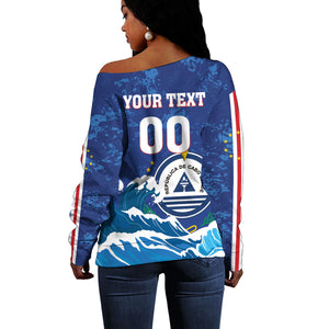 Custom Cape Verde 2026 World Football Off Shoulder Sweater Blue Sharks Come On