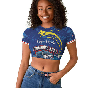 Custom Cape Verde 2026 World Football Raglan Cropped T shirt Blue Sharks Come On