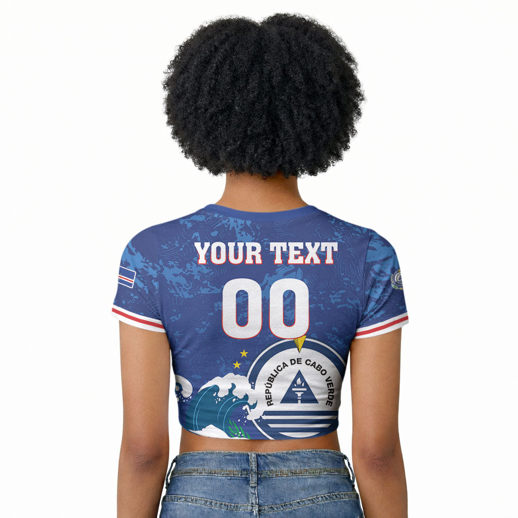 Custom Cape Verde 2026 World Football Raglan Cropped T shirt Blue Sharks Come On