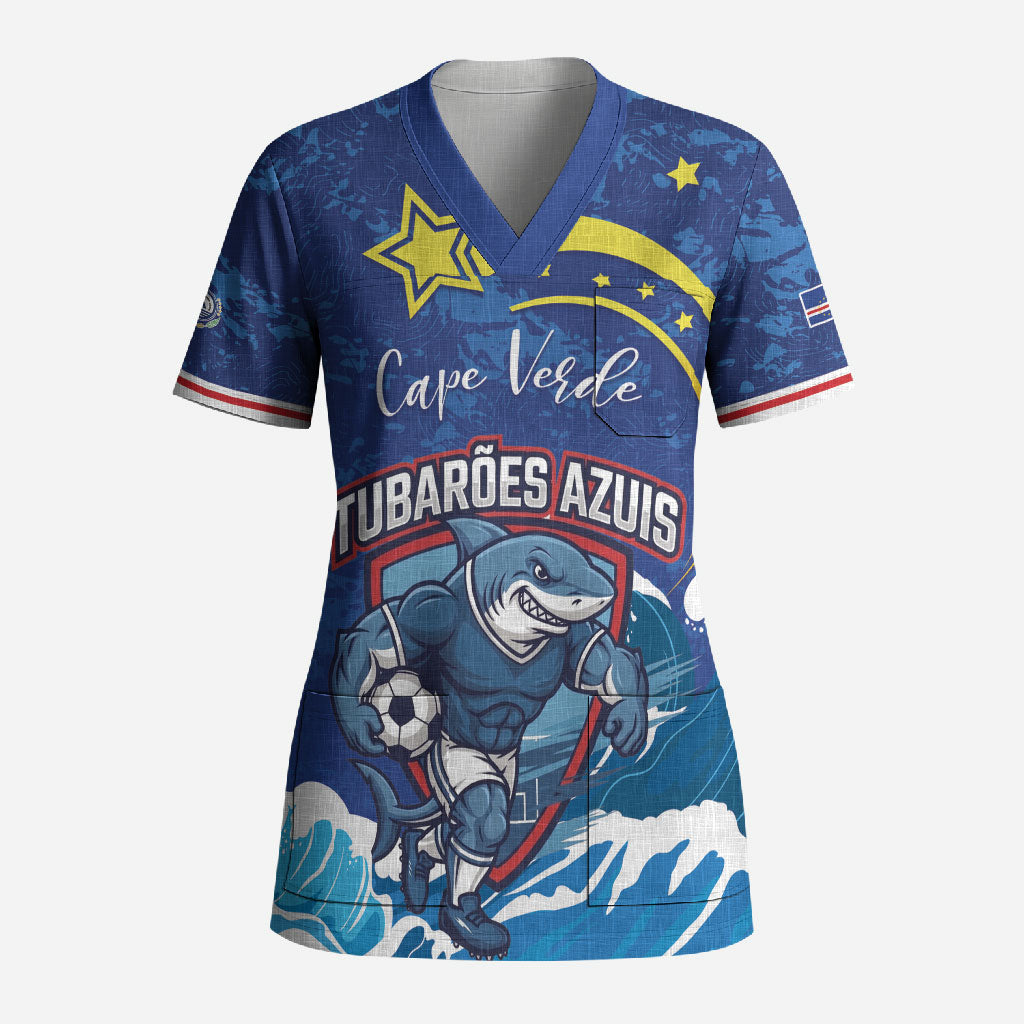 Custom Cape Verde 2026 World Football Scrub Top Blue Sharks Come On