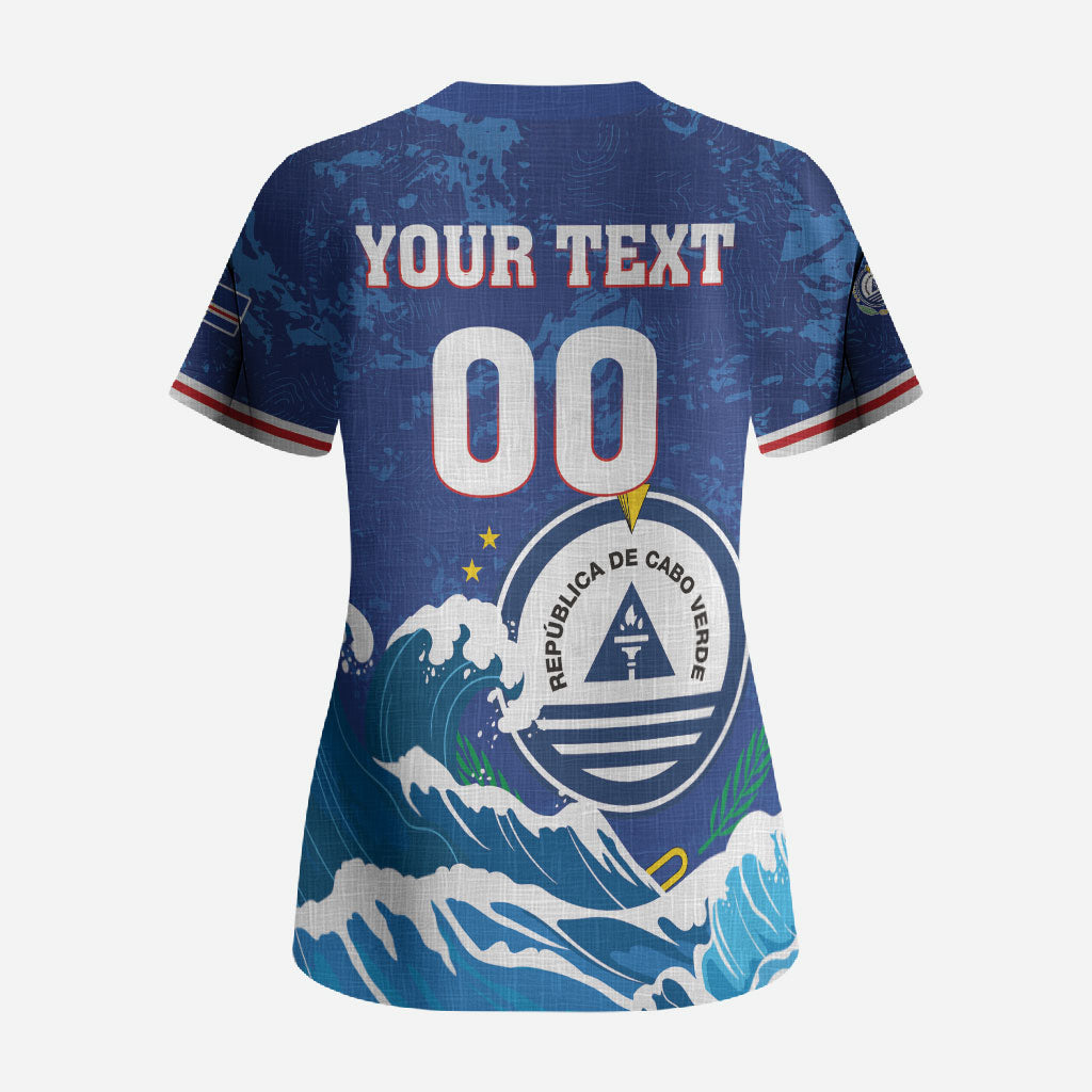 Custom Cape Verde 2026 World Football Scrub Top Blue Sharks Come On