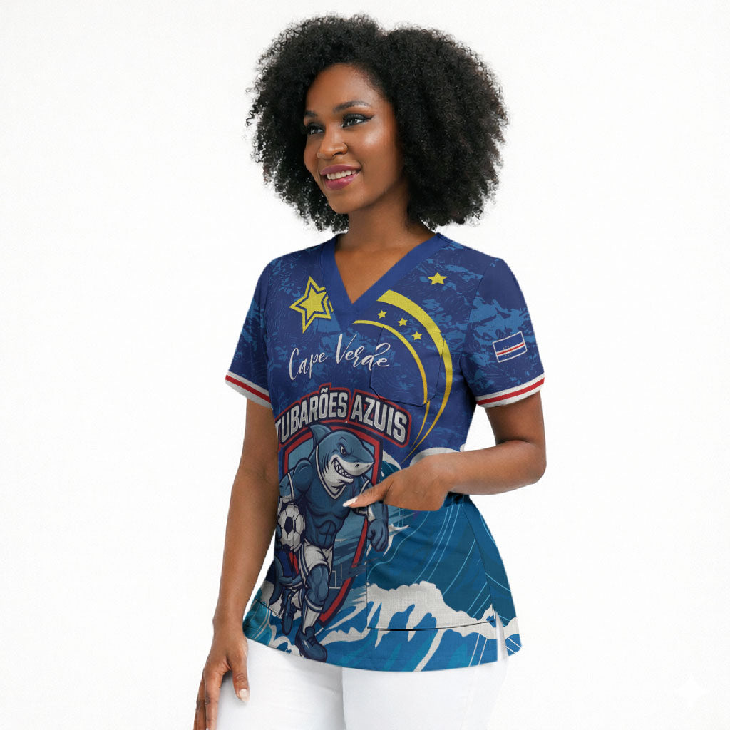 Custom Cape Verde 2026 World Football Scrub Top Blue Sharks Come On