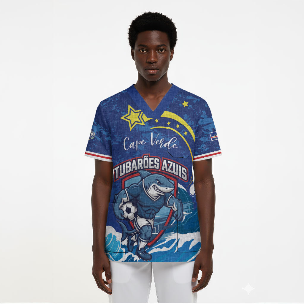 Custom Cape Verde 2026 World Football Scrub Top Blue Sharks Come On
