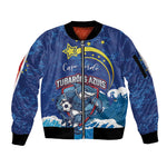Custom Cape Verde 2026 World Football Sleeve Zip Bomber Jacket Blue Sharks Come On