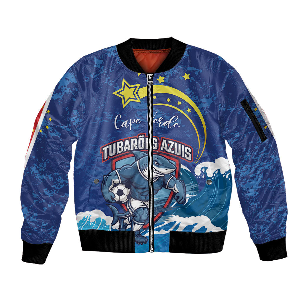 Custom Cape Verde 2026 World Football Sleeve Zip Bomber Jacket Blue Sharks Come On