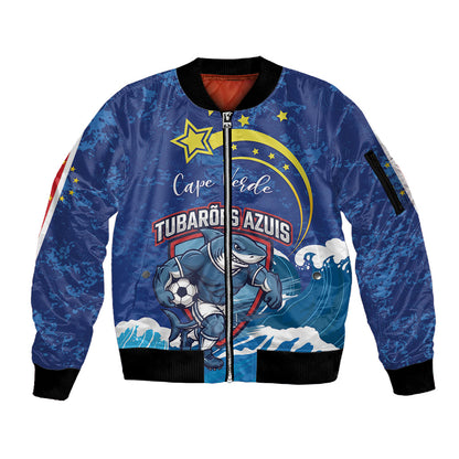 Custom Cape Verde 2026 World Football Sleeve Zip Bomber Jacket Blue Sharks Come On