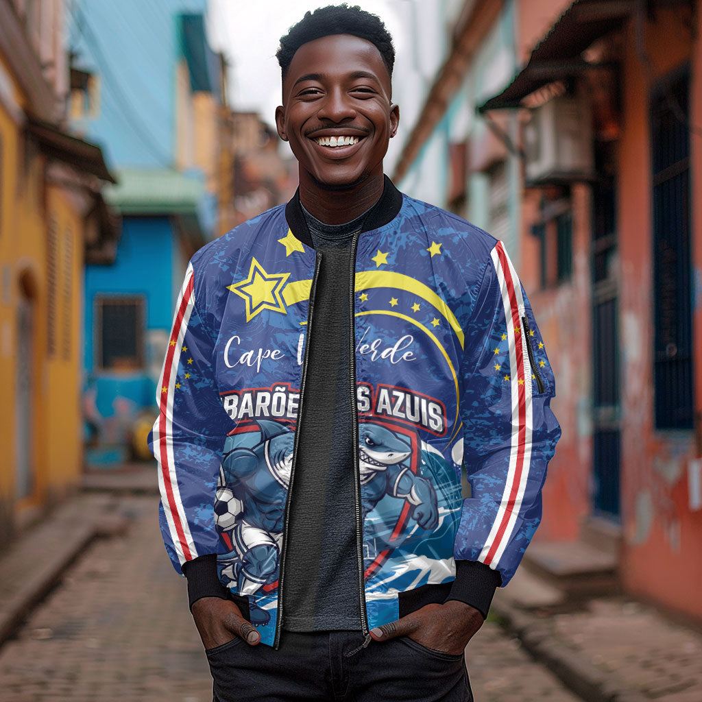 Custom Cape Verde 2026 World Football Sleeve Zip Bomber Jacket Blue Sharks Come On