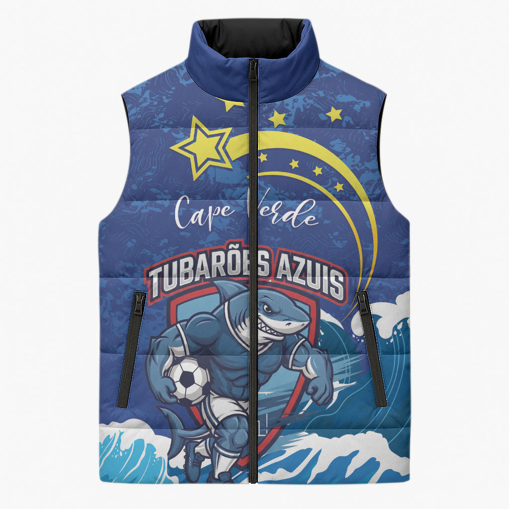Custom Cape Verde 2026 World Football Sleeveless Puffer Jacket Blue Sharks Come On