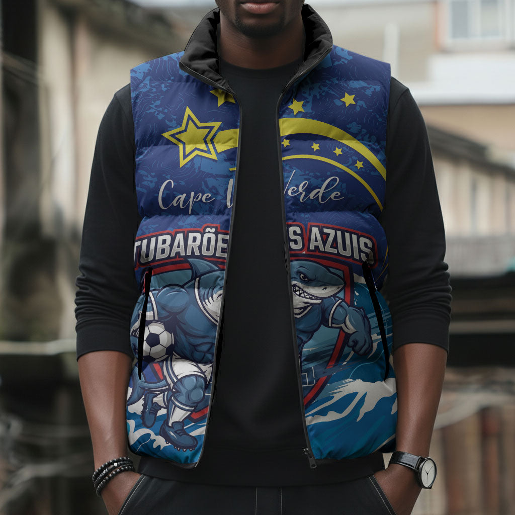 Custom Cape Verde 2026 World Football Sleeveless Puffer Jacket Blue Sharks Come On