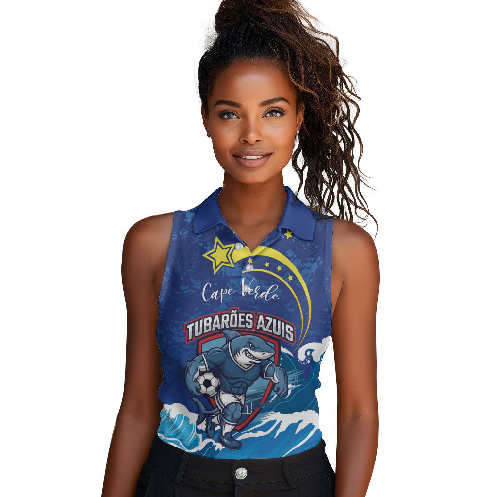 Custom Cape Verde 2026 World Football Women Sleeveless Polo Shirt Blue Sharks Come On