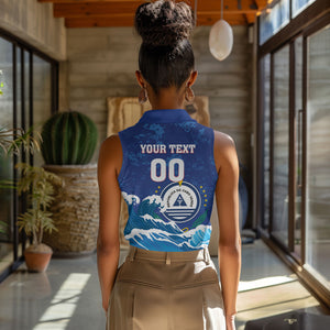 Custom Cape Verde 2026 World Football Women Sleeveless Polo Shirt Blue Sharks Come On