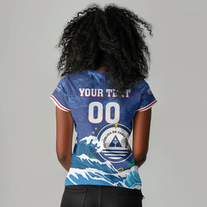 Custom Cape Verde 2026 World Football Women V-Neck T-Shirt Blue Sharks Come On