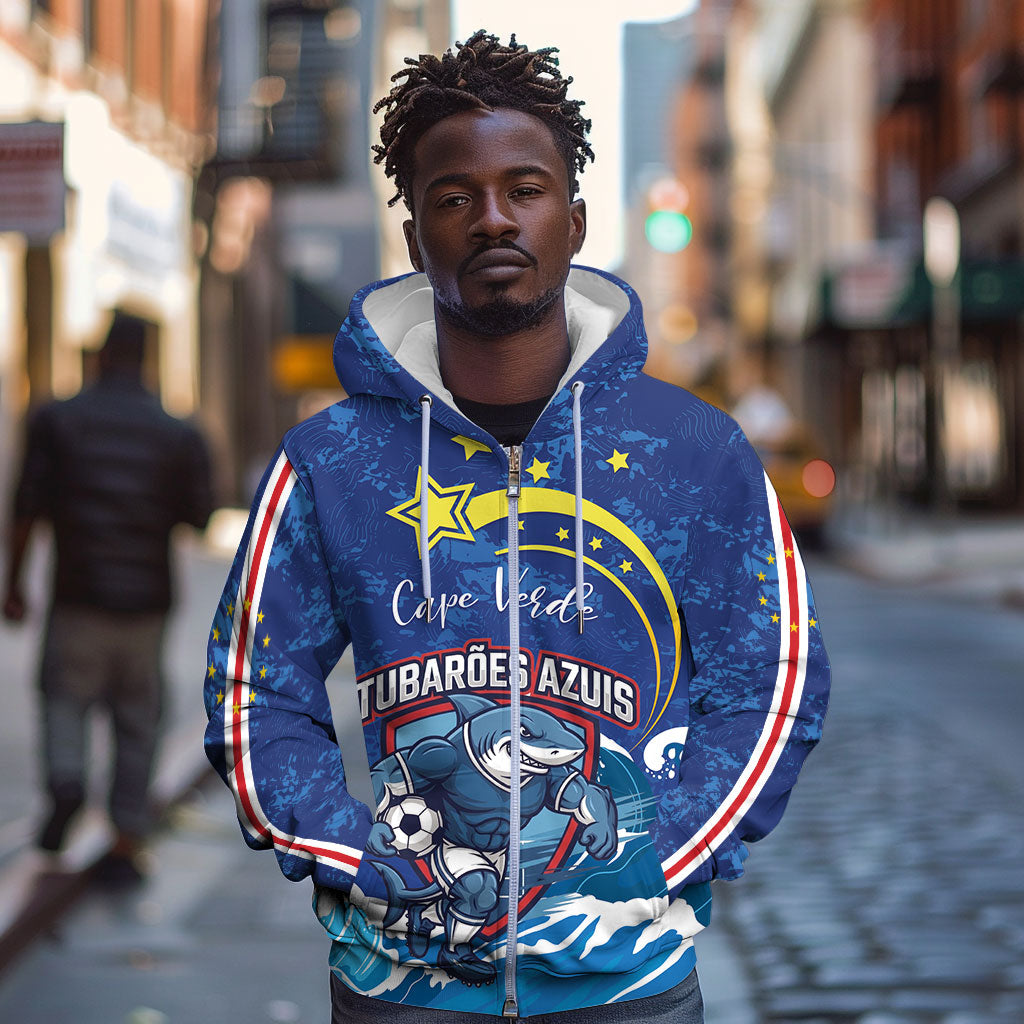 Custom Cape Verde 2026 World Football Zip Hoodie Blue Sharks Come On