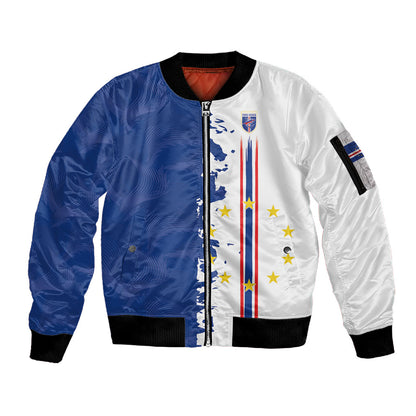 Personalized Cabo Verde 2026 Football Sleeve Zip Bomber Jacket Crioulos Make History
